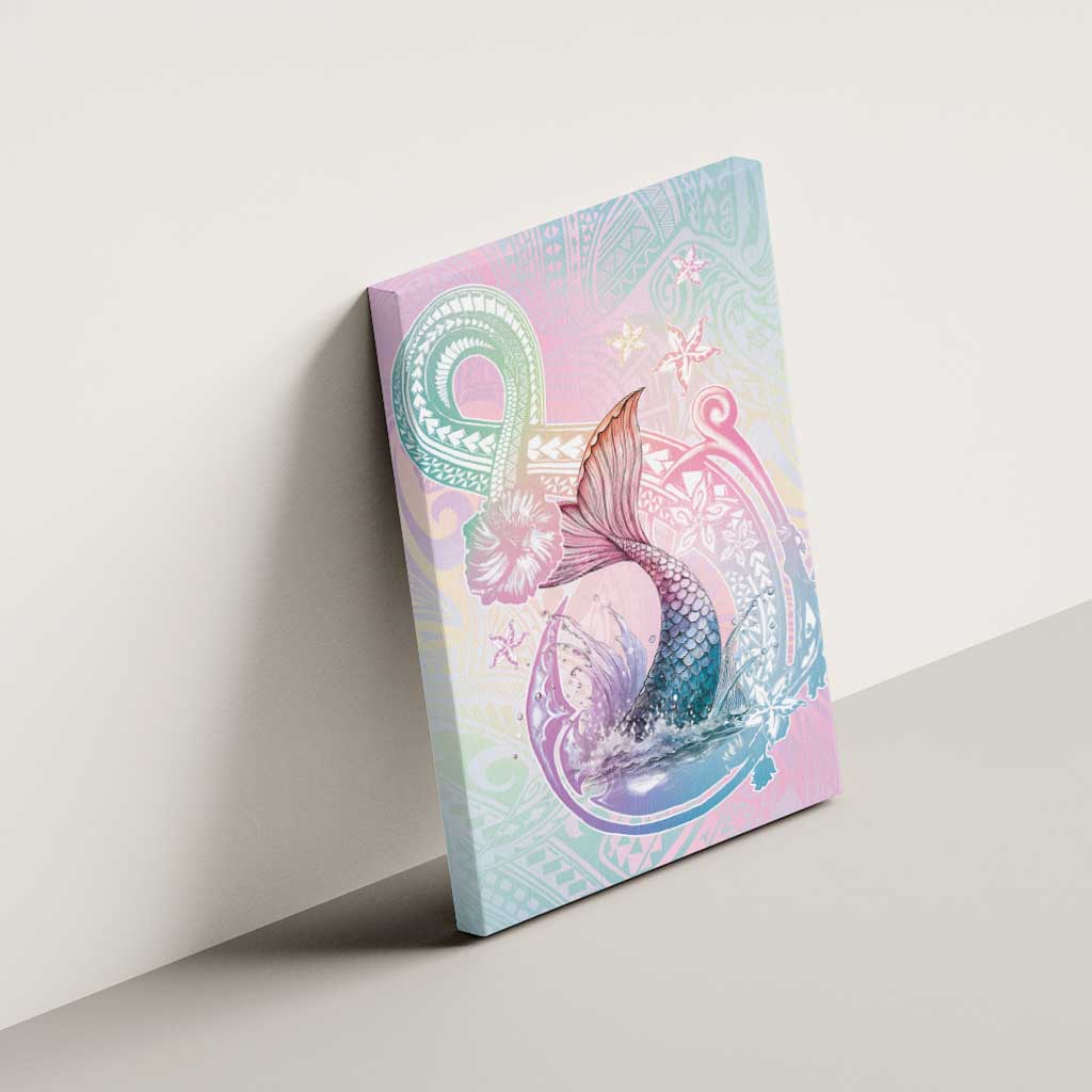Hawaii Mermaid Sweet Pastel Canvas Wall Art Polynesian Pattern Fish Hook