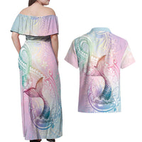 Hawaii Mermaid Sweet Pastel Couples Matching Off Shoulder Maxi Dress and Hawaiian Shirt Polynesian Pattern Fish Hook LT01 - Polynesian Pride