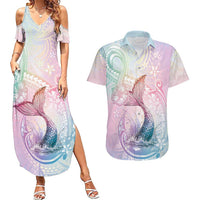 Hawaii Mermaid Sweet Pastel Couples Matching Summer Maxi Dress and Hawaiian Shirt Polynesian Pattern Fish Hook LT01 Multicolor - Polynesian Pride