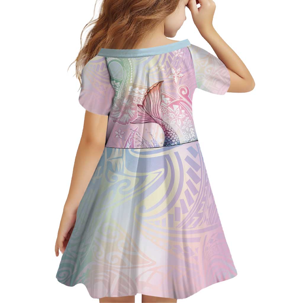 Hawaii Mermaid Sweet Pastel Family Matching Long Sleeve Bodycon Dress and Hawaiian Shirt Polynesian Pattern Fish Hook
