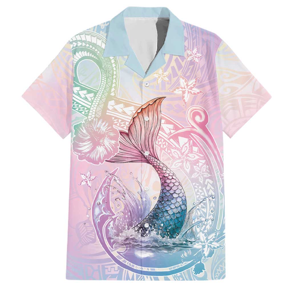 Hawaii Mermaid Sweet Pastel Family Matching Long Sleeve Bodycon Dress and Hawaiian Shirt Polynesian Pattern Fish Hook
