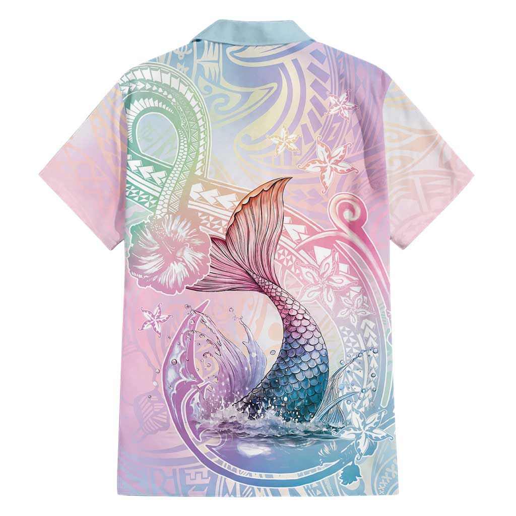 Hawaii Mermaid Sweet Pastel Family Matching Long Sleeve Bodycon Dress and Hawaiian Shirt Polynesian Pattern Fish Hook