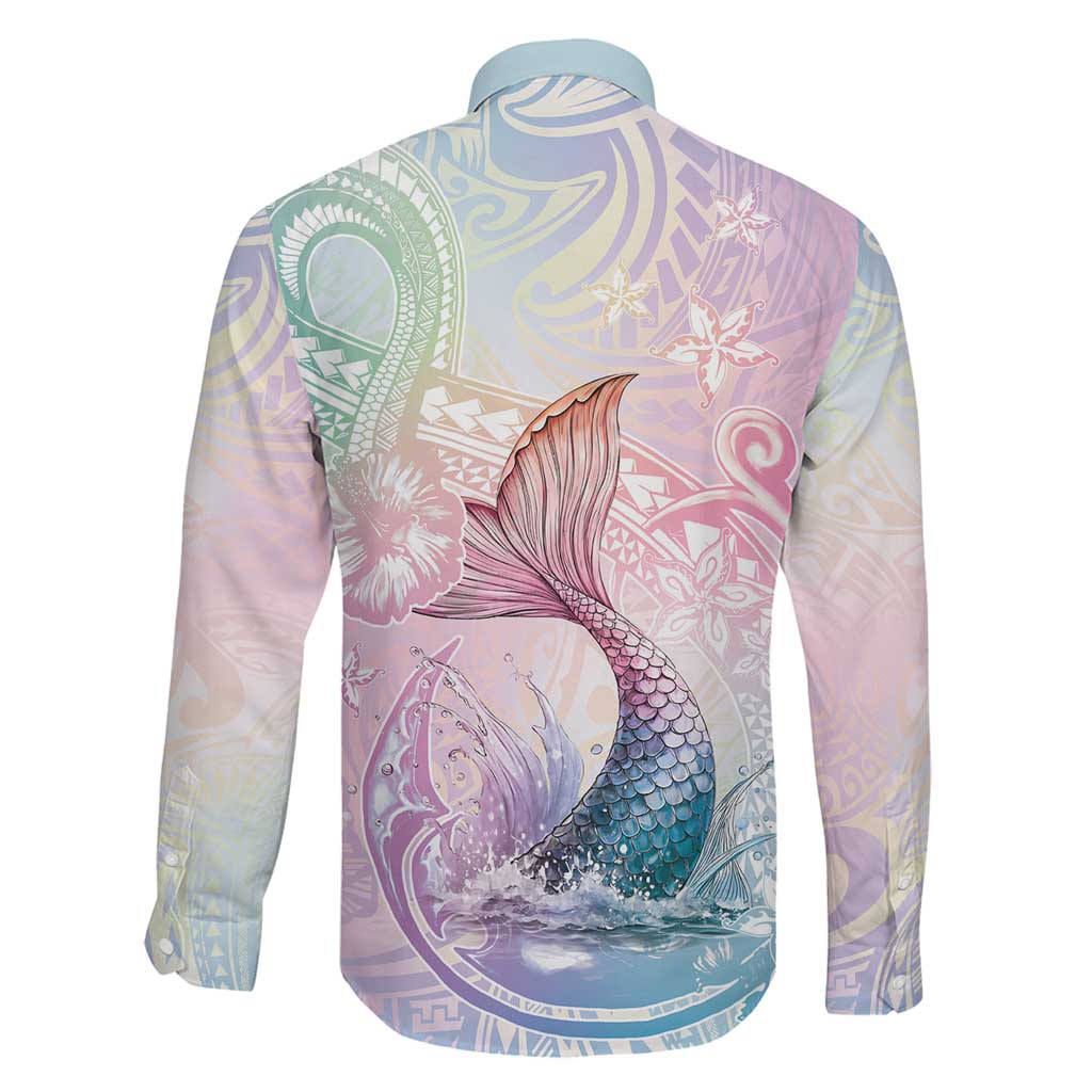 Hawaii Mermaid Sweet Pastel Family Matching Long Sleeve Bodycon Dress and Hawaiian Shirt Polynesian Pattern Fish Hook