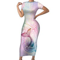 Hawaii Mermaid Sweet Pastel Family Matching Short Sleeve Bodycon Dress and Hawaiian Shirt Polynesian Pattern Fish Hook