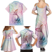 Hawaii Mermaid Sweet Pastel Family Matching Summer Maxi Dress and Hawaiian Shirt Polynesian Pattern Fish Hook