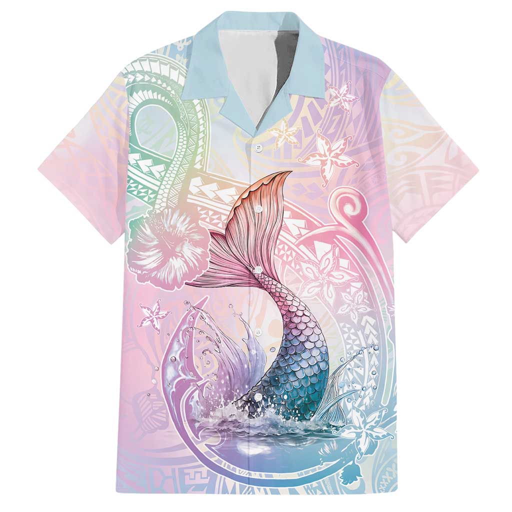 Hawaii Mermaid Sweet Pastel Hawaiian Shirt Polynesian Pattern Fish Hook