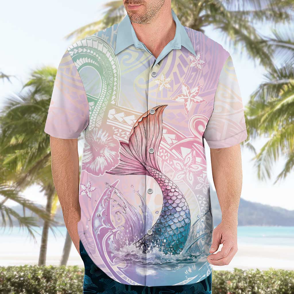 Hawaii Mermaid Sweet Pastel Hawaiian Shirt Polynesian Pattern Fish Hook