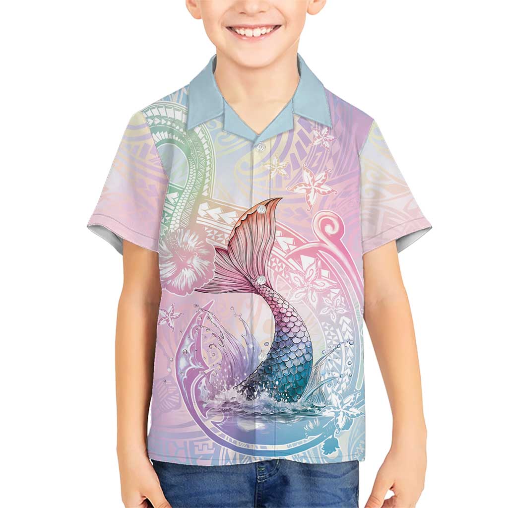 Hawaii Mermaid Sweet Pastel Kid Hawaiian Shirt Polynesian Pattern Fish Hook LT01 Kid Multicolor - Polynesian Pride
