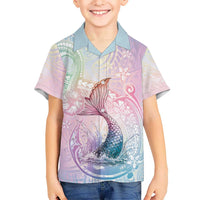 Hawaii Mermaid Sweet Pastel Kid Hawaiian Shirt Polynesian Pattern Fish Hook LT01 Kid Multicolor - Polynesian Pride