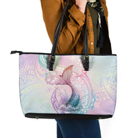 Hawaii Mermaid Sweet Pastel Leather Tote Bag Polynesian Pattern Fish Hook