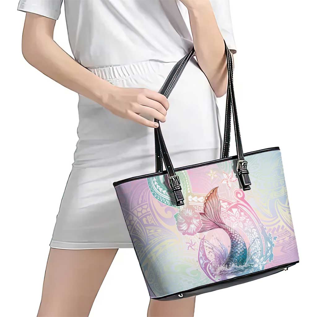 Hawaii Mermaid Sweet Pastel Leather Tote Bag Polynesian Pattern Fish Hook