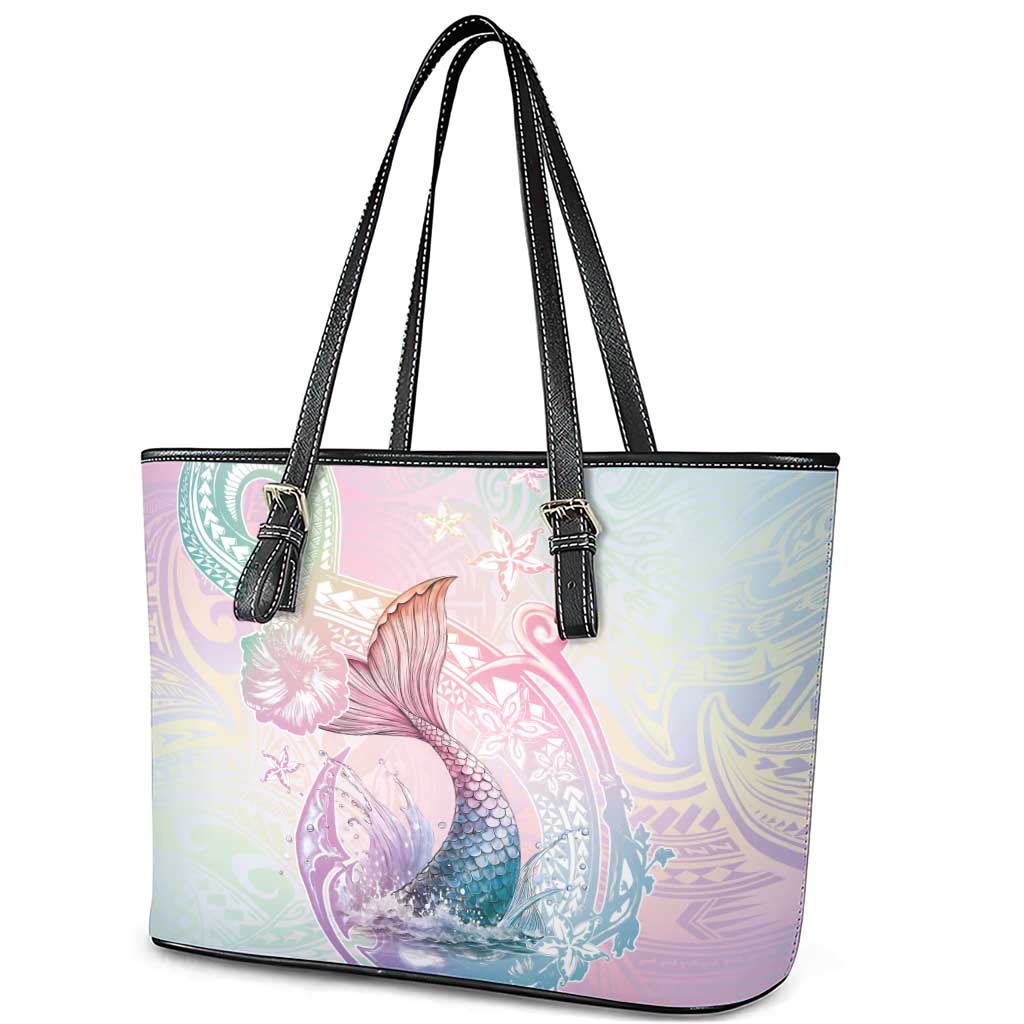 Hawaii Mermaid Sweet Pastel Leather Tote Bag Polynesian Pattern Fish Hook