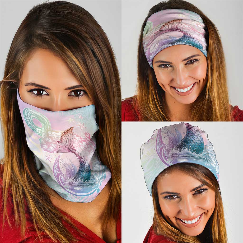Hawaii Mermaid Sweet Pastel Neck Gaiter Polynesian Pattern Fish Hook