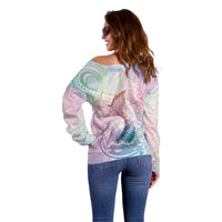 Hawaii Mermaid Sweet Pastel Off Shoulder Sweater Polynesian Pattern Fish Hook