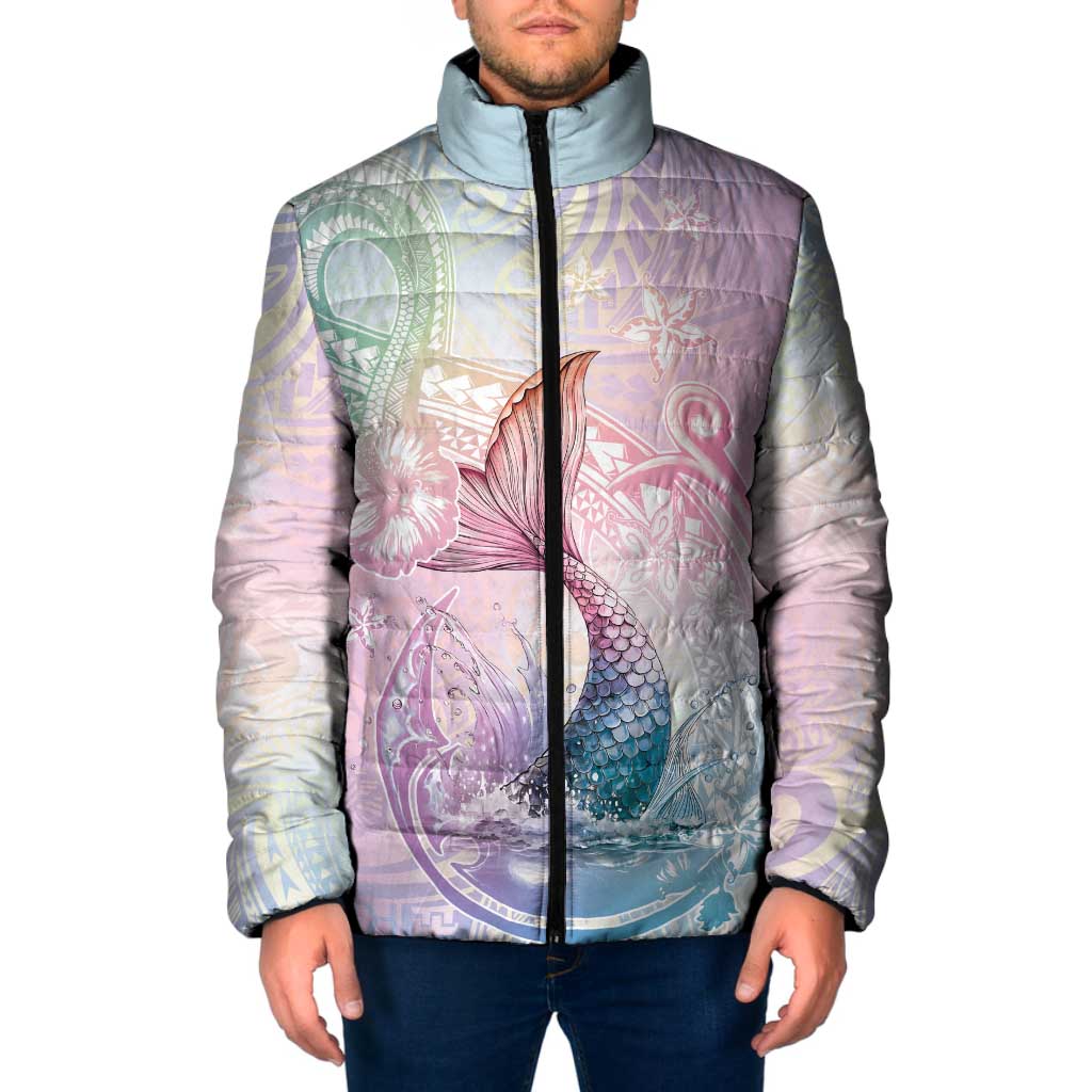 Hawaii Mermaid Sweet Pastel Padded Jacket Polynesian Pattern Fish Hook