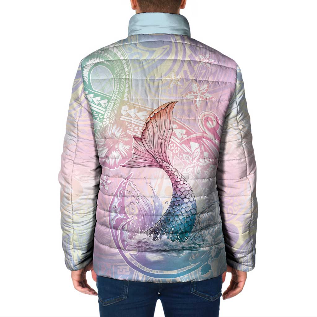 Hawaii Mermaid Sweet Pastel Padded Jacket Polynesian Pattern Fish Hook