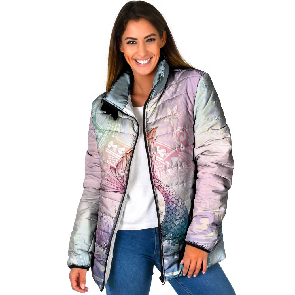 Hawaii Mermaid Sweet Pastel Padded Jacket Polynesian Pattern Fish Hook