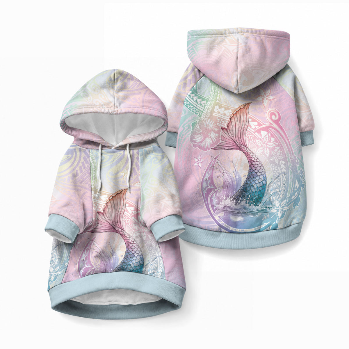 Hawaii Mermaid Sweet Pastel Pet Hoodie Polynesian Pattern Fish Hook