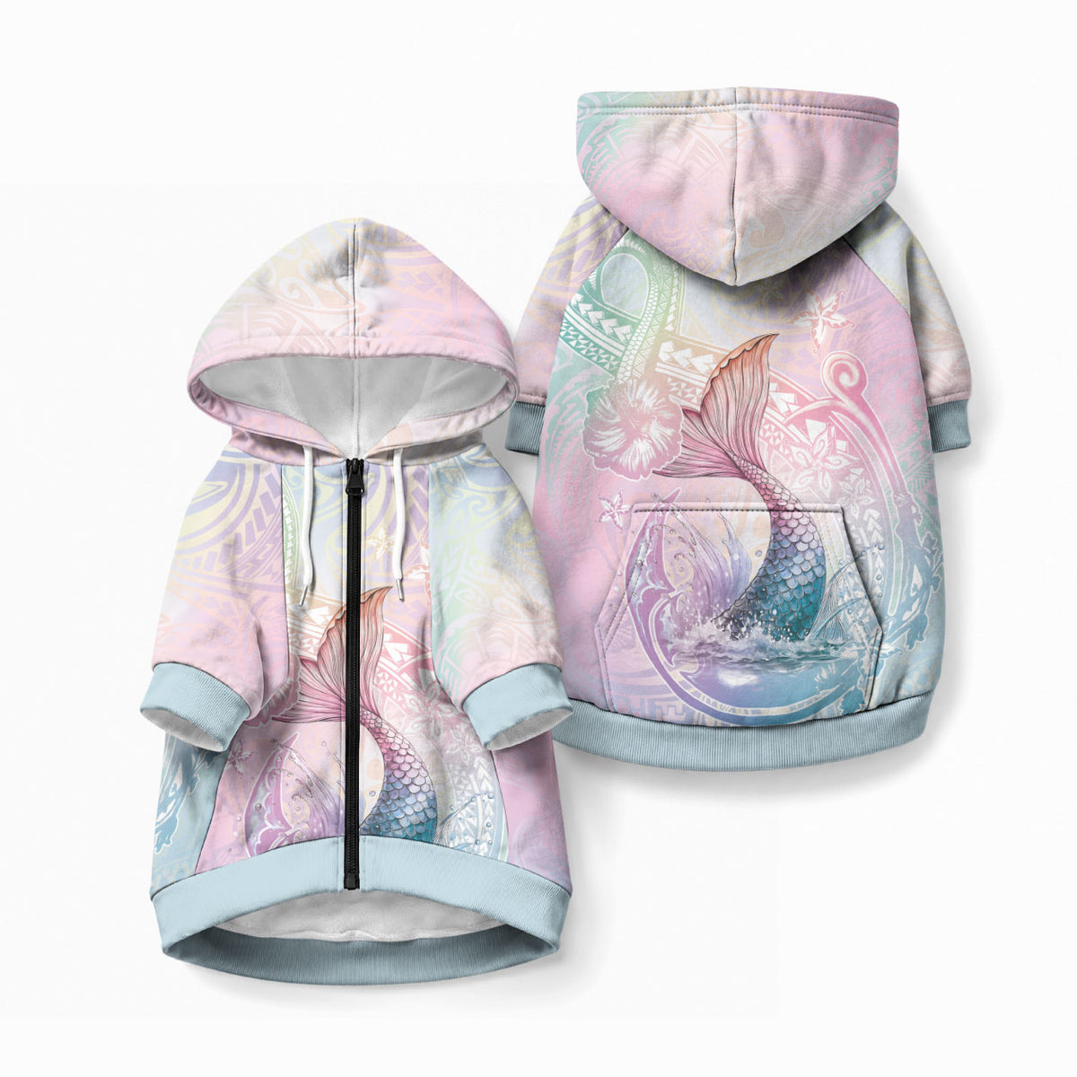 Hawaii Mermaid Sweet Pastel Pet Hoodie Polynesian Pattern Fish Hook