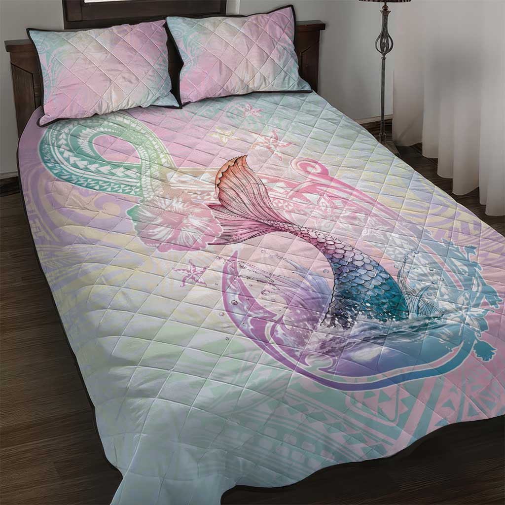 Hawaii Mermaid Sweet Pastel Quilt Bed Set Polynesian Pattern Fish Hook LT01 Multicolor - Polynesian Pride