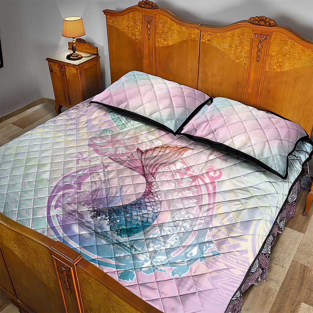 Hawaii Mermaid Sweet Pastel Quilt Bed Set Polynesian Pattern Fish Hook LT01 - Polynesian Pride
