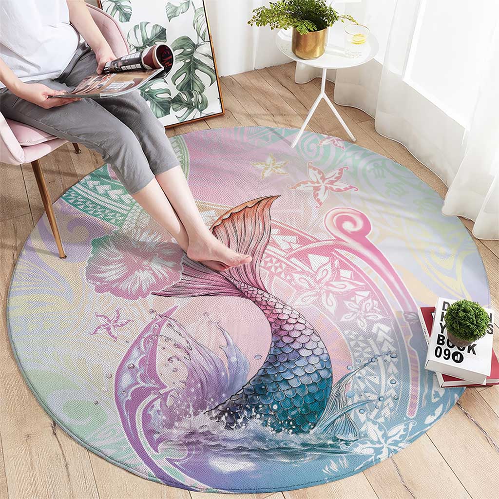 Hawaii Mermaid Sweet Pastel Round Carpet Polynesian Pattern Fish Hook