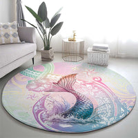 Hawaii Mermaid Sweet Pastel Round Carpet Polynesian Pattern Fish Hook
