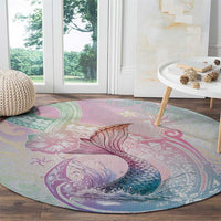 Hawaii Mermaid Sweet Pastel Round Carpet Polynesian Pattern Fish Hook