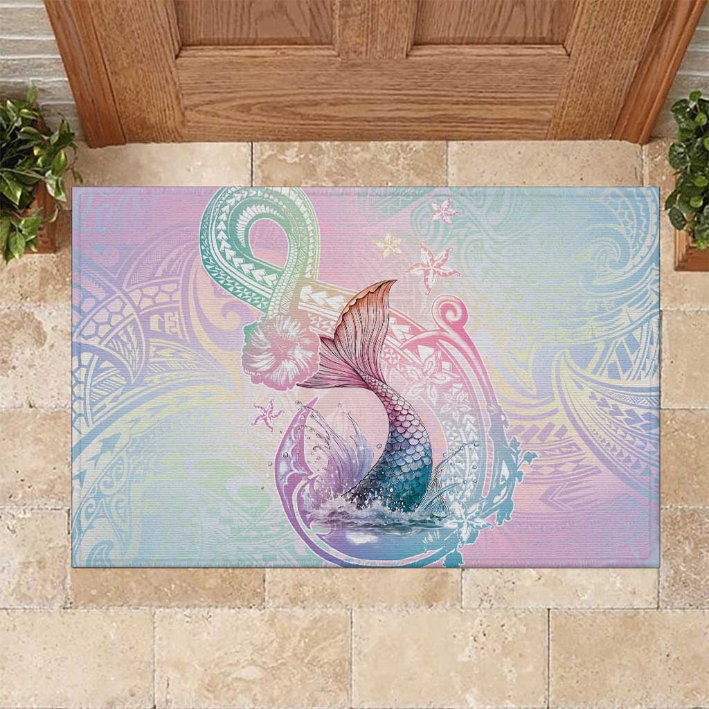 Hawaii Mermaid Sweet Pastel Rubber Doormat Polynesian Pattern Fish Hook