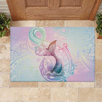 Hawaii Mermaid Sweet Pastel Rubber Doormat Polynesian Pattern Fish Hook