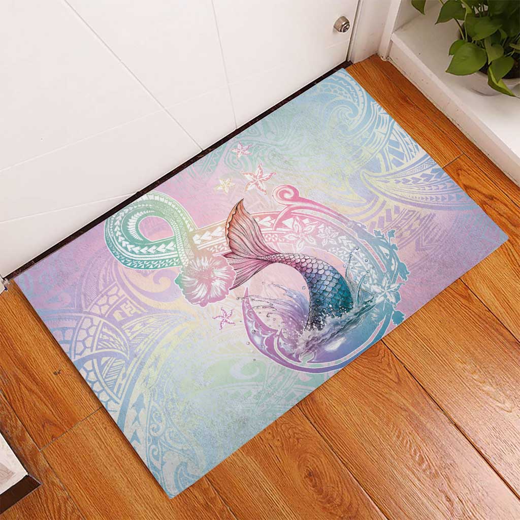 Hawaii Mermaid Sweet Pastel Rubber Doormat Polynesian Pattern Fish Hook