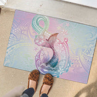 Hawaii Mermaid Sweet Pastel Rubber Doormat Polynesian Pattern Fish Hook