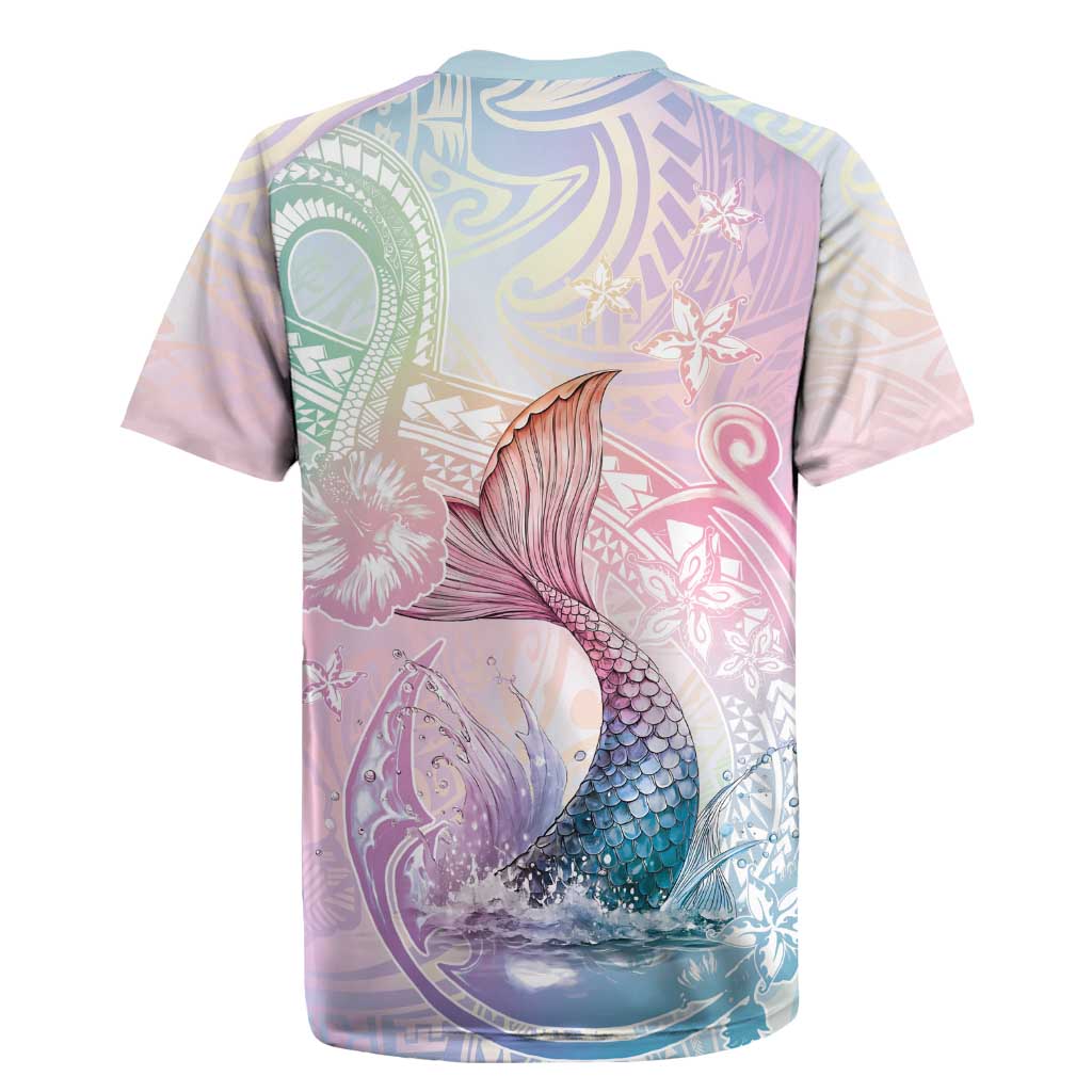 Hawaii Mermaid Sweet Pastel Rugby Jersey Polynesian Pattern Fish Hook