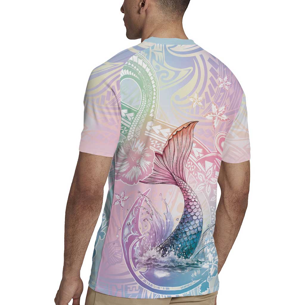 Hawaii Mermaid Sweet Pastel Rugby Jersey Polynesian Pattern Fish Hook
