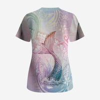 Hawaii Mermaid Sweet Pastel Scrub Top Polynesian Pattern Fish Hook