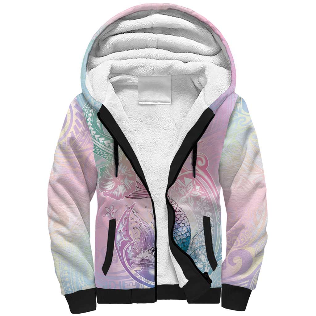 Hawaii Mermaid Sweet Pastel Sherpa Hoodie Polynesian Pattern Fish Hook