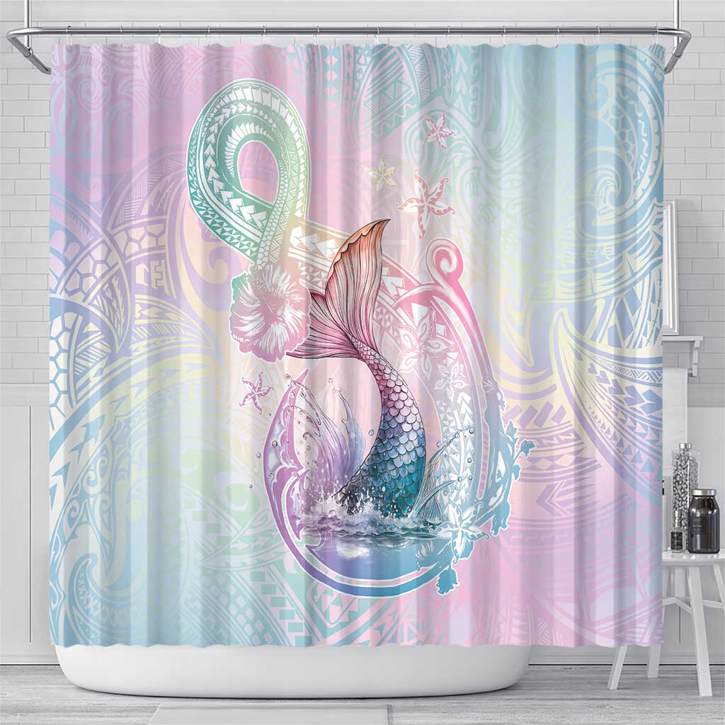 Hawaii Mermaid Sweet Pastel Shower Curtain Polynesian Pattern Fish Hook LT01 - Polynesian Pride