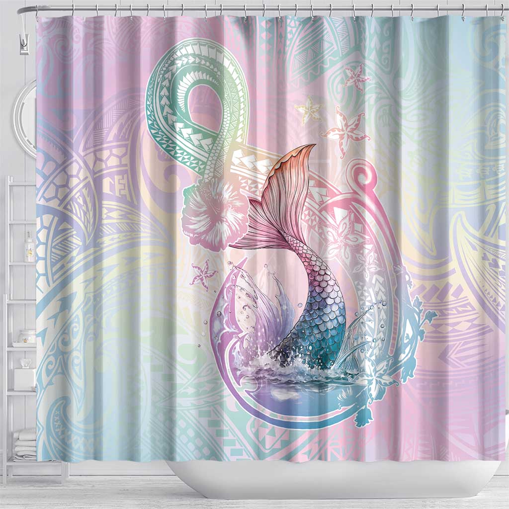 Hawaii Mermaid Sweet Pastel Shower Curtain Polynesian Pattern Fish Hook LT01 - Polynesian Pride