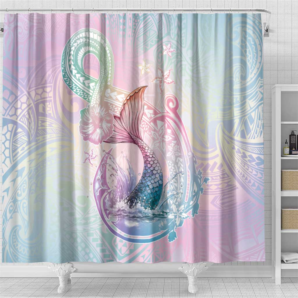 Hawaii Mermaid Sweet Pastel Shower Curtain Polynesian Pattern Fish Hook LT01 - Polynesian Pride