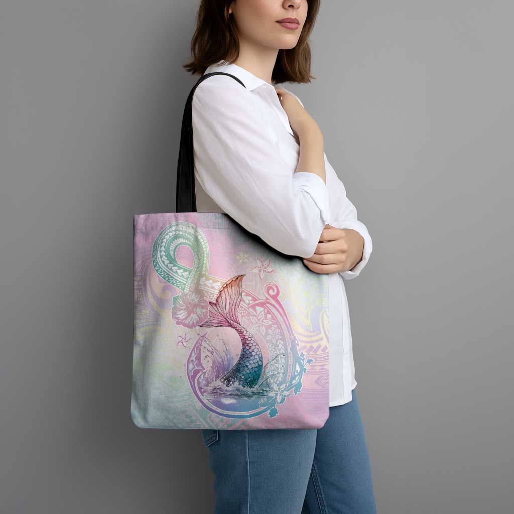Hawaii Mermaid Sweet Pastel Tote Bag Polynesian Pattern Fish Hook