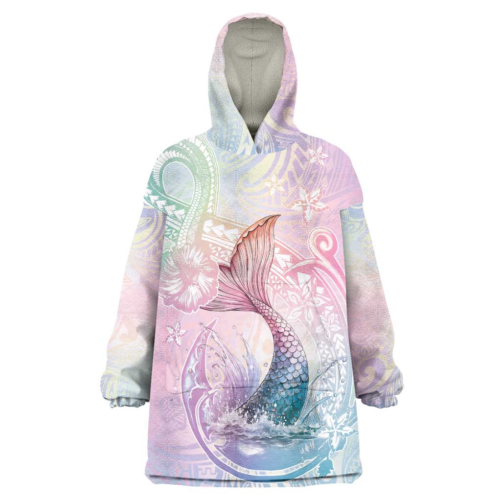 Hawaii Mermaid Sweet Pastel Wearable Blanket Hoodie Polynesian Pattern Fish Hook