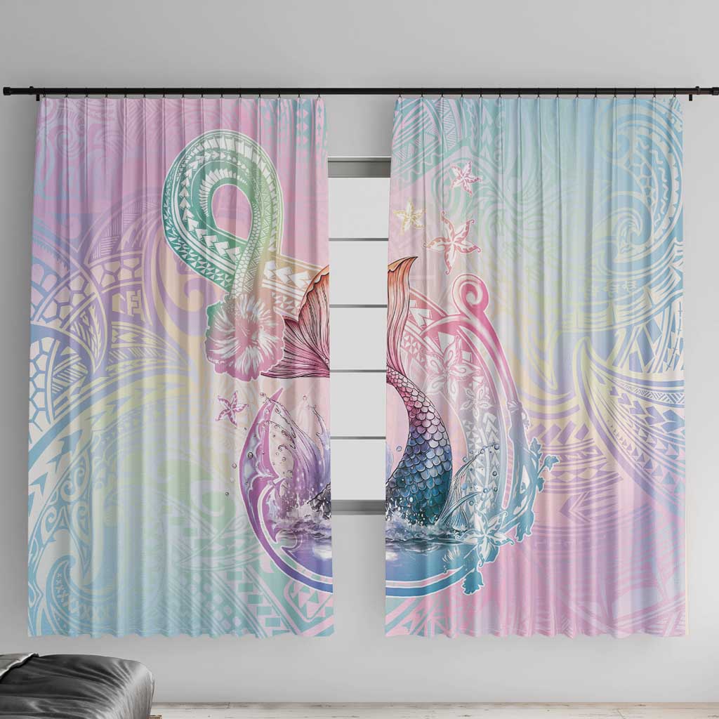 Hawaii Mermaid Sweet Pastel Window Curtain Polynesian Pattern Fish Hook