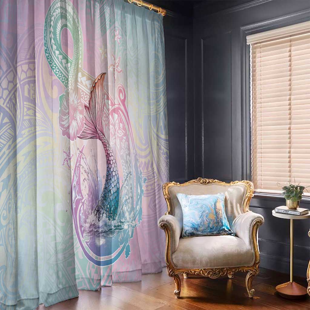 Hawaii Mermaid Sweet Pastel Window Curtain Polynesian Pattern Fish Hook
