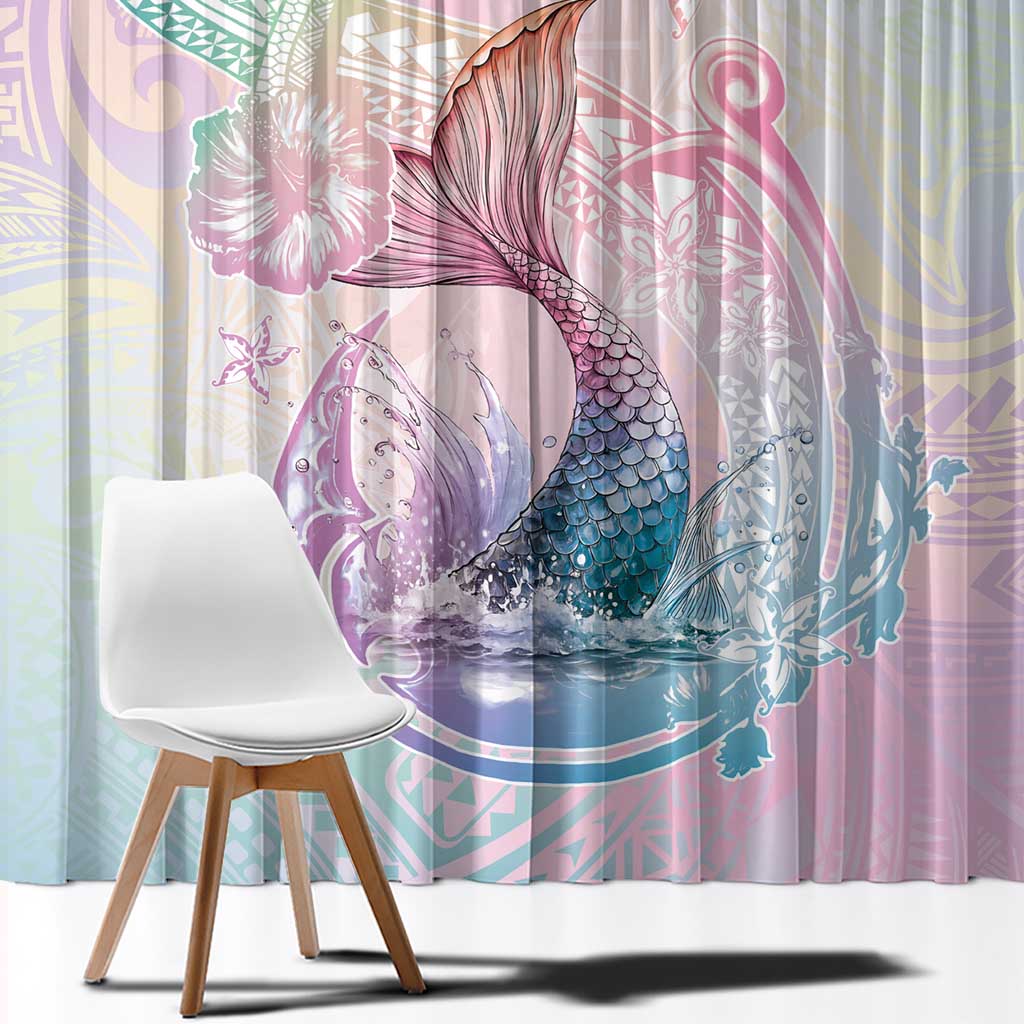 Hawaii Mermaid Sweet Pastel Window Curtain Polynesian Pattern Fish Hook