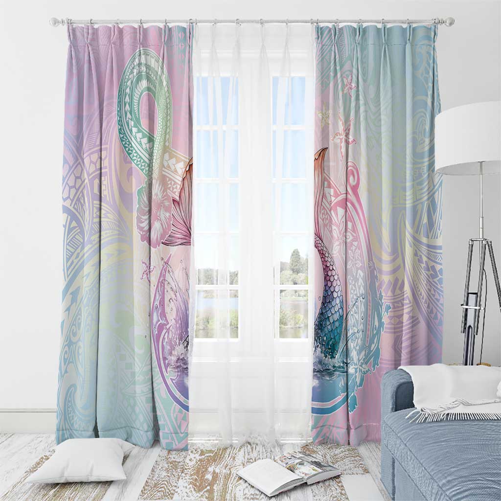 Hawaii Mermaid Sweet Pastel Window Curtain Polynesian Pattern Fish Hook