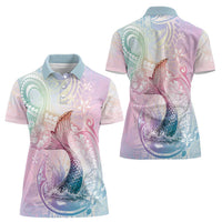Hawaii Mermaid Sweet Pastel Women Polo Shirt Polynesian Pattern Fish Hook