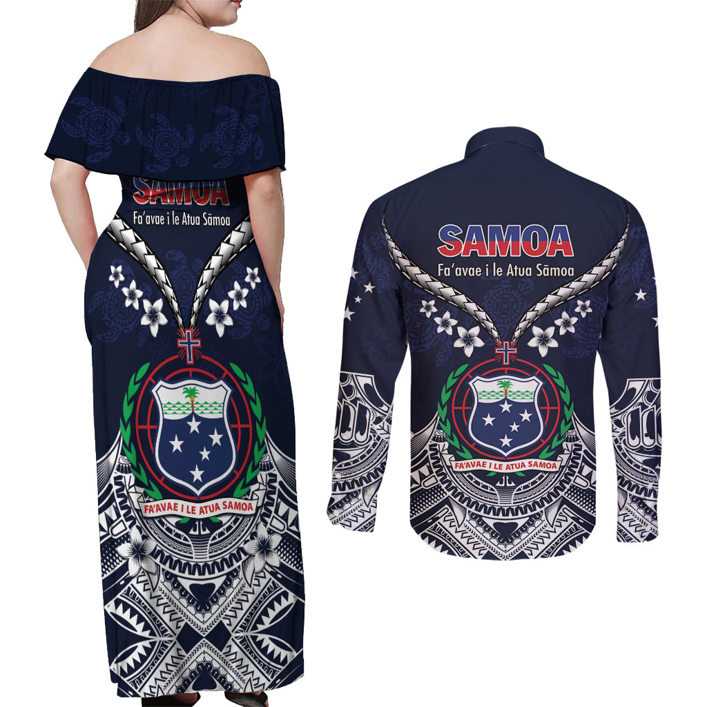 Samoa Independence Day Couples Matching Off Shoulder Maxi Dress and Long Sleeve Button Shirt Ula Nifo Mix Turtle