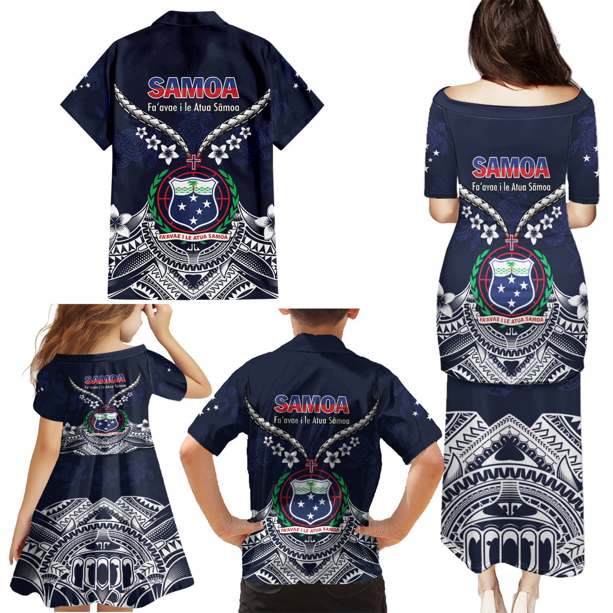 Samoa Independence Day Family Matching Puletasi and Hawaiian Shirt Ula Nifo Mix Turtle