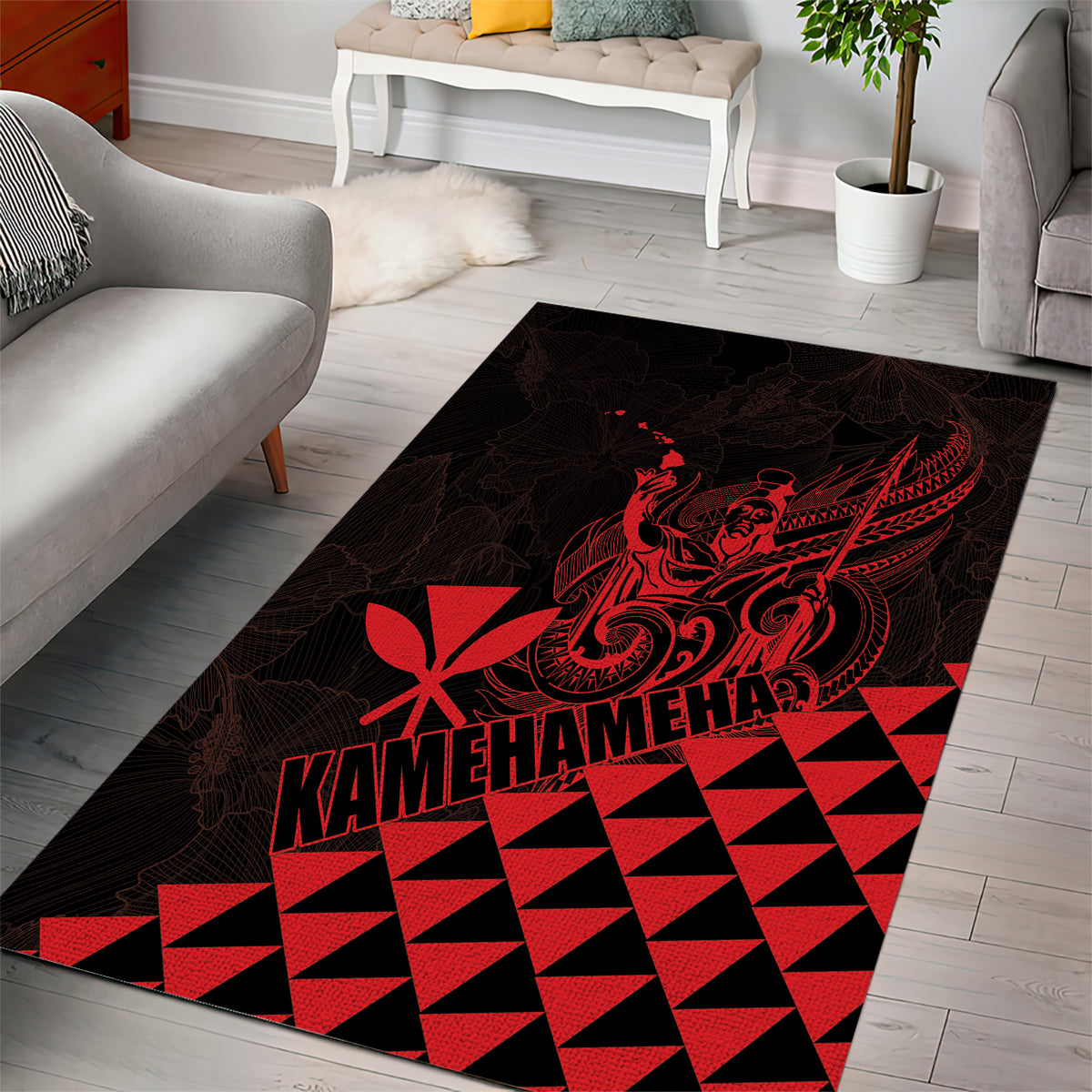King Kamehameha Day Area Rug Kakau Polynesian Pattern