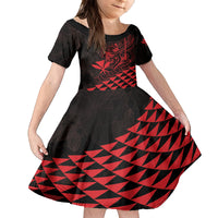 Personalized King Kamehameha Day Kid Short Sleeve Dress Kakau Polynesian Pattern LT01 KID Red - Polynesian Pride